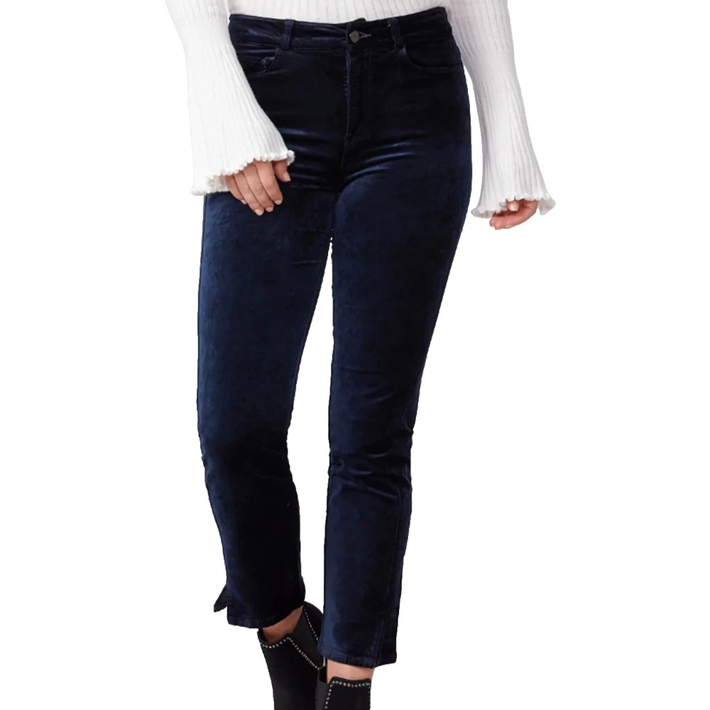 Paige Cindy Twisted Seam Slit Velvet Pants Sz 30/ Fits 32x28 Deep Navy High Rise